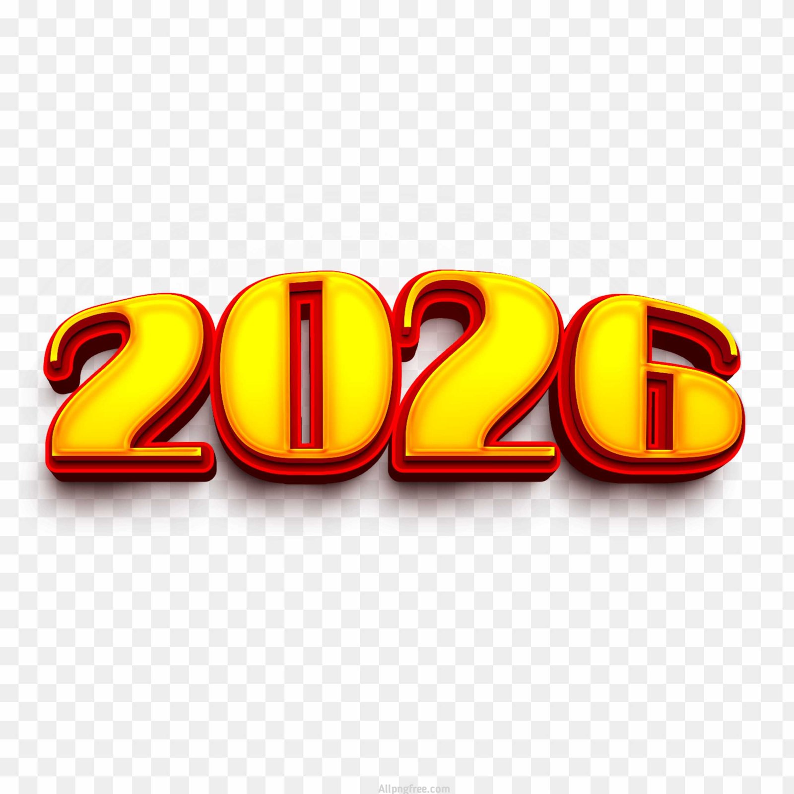 2026 Gold & Red 3D Text PNG | Vibrant Number Typography