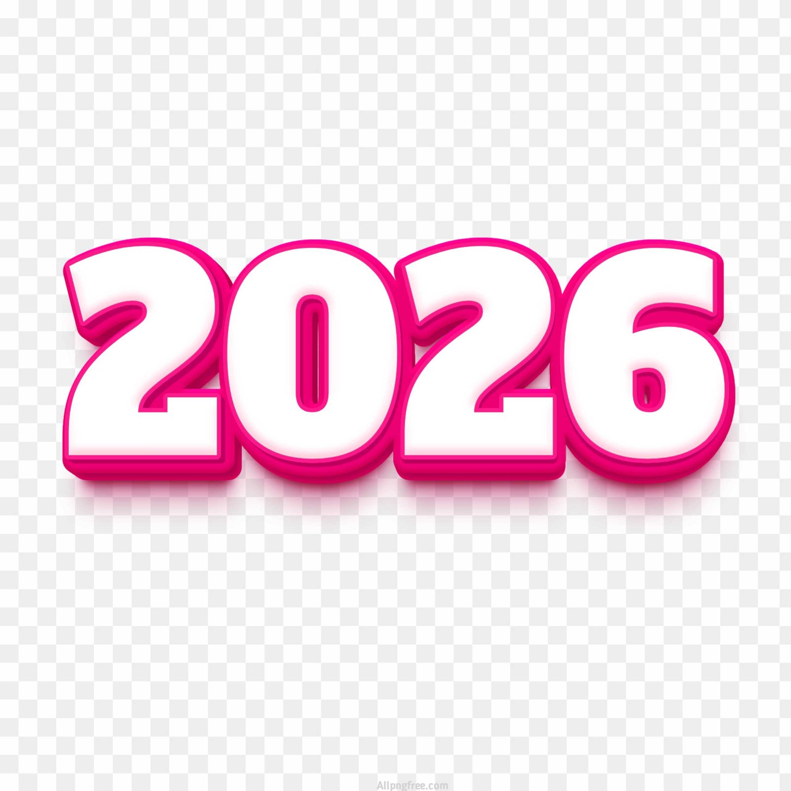 2026 Pink & White 3D Number PNG | Cute Typography Download
