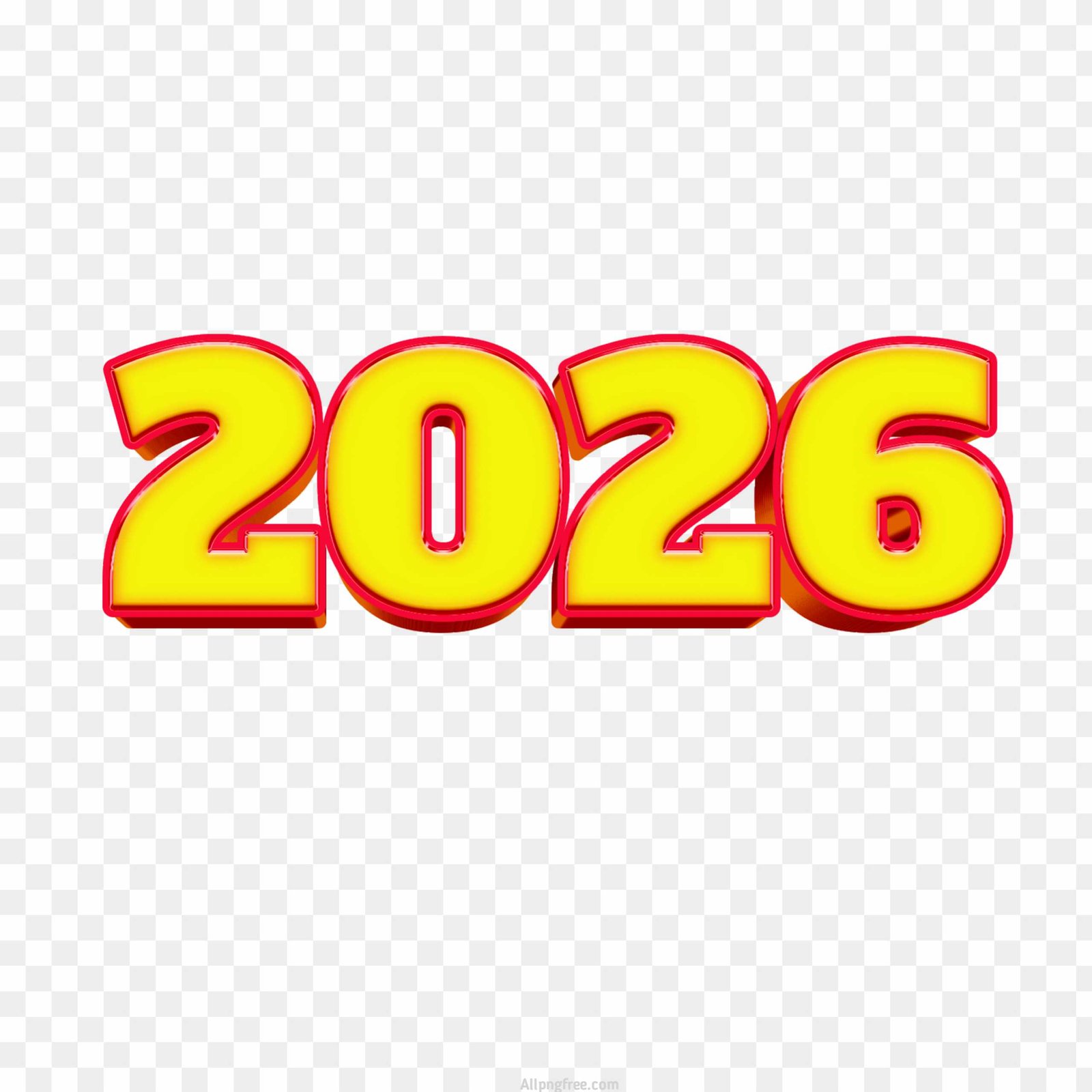 2026 Yellow & Red 3D PNG | Happy New Year 2026 PNG 