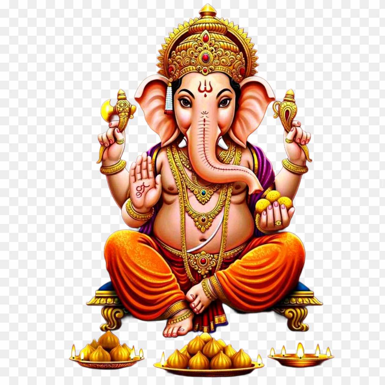 Lord Ganesha PNG with Modak & Diyas | Free Download