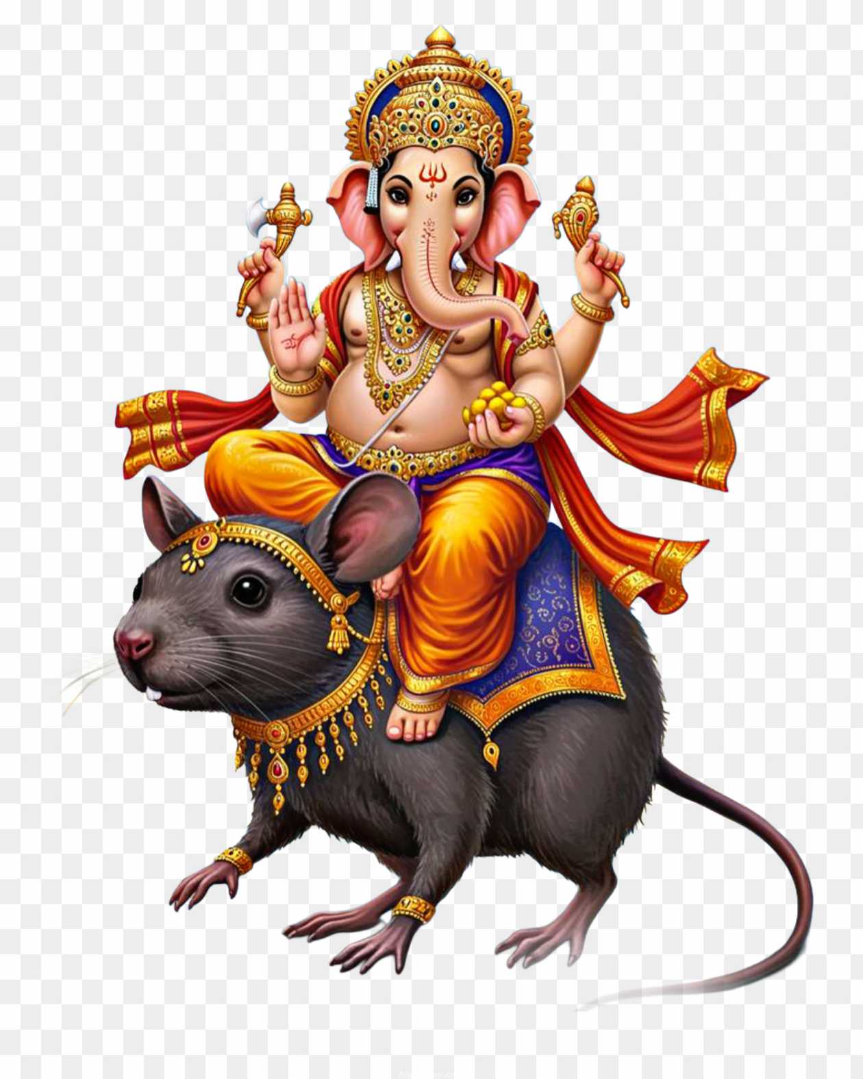 Lord Ganesha Riding Mouse (Mooshak) PNG Free Download