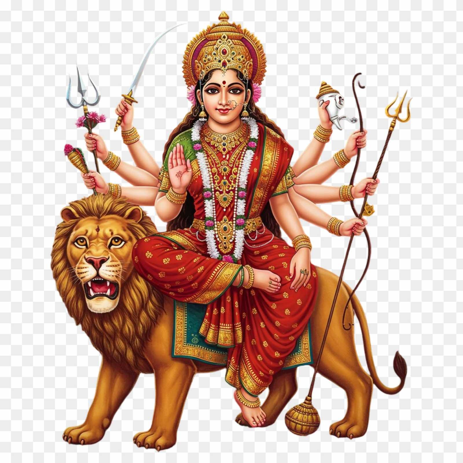 Maa Durga on Lion PNG | HD Hindu Goddess Image for Puja & Navratri
