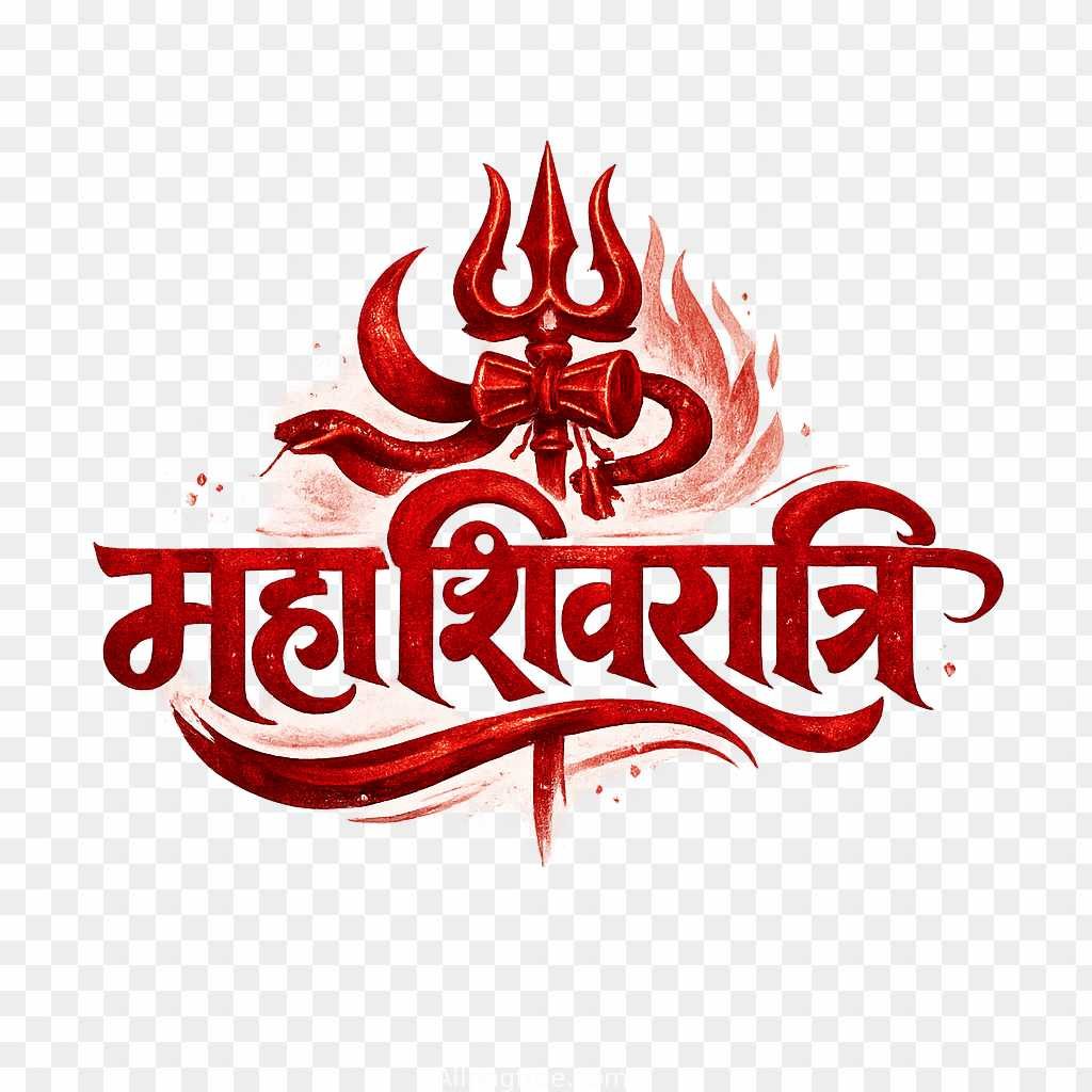 Maha Shivratri Hindi Calligraphy PNG | Artistic Red Text with Trishul