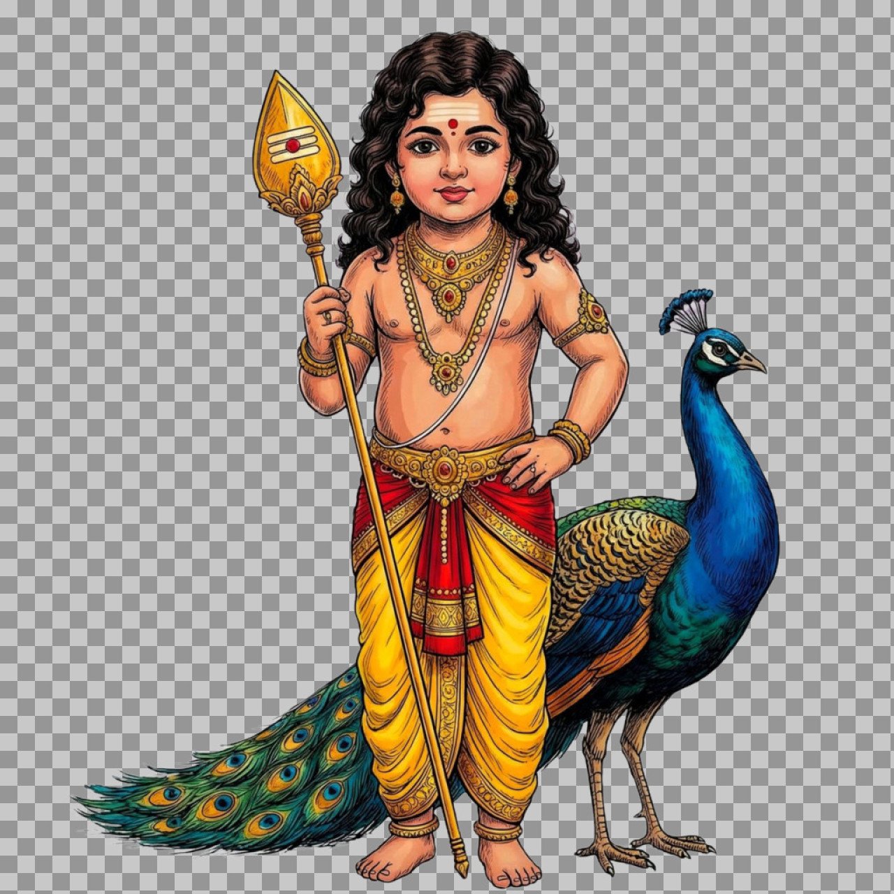 Lord Murugan PNG | Bala Murugan with Peacock Illustration
