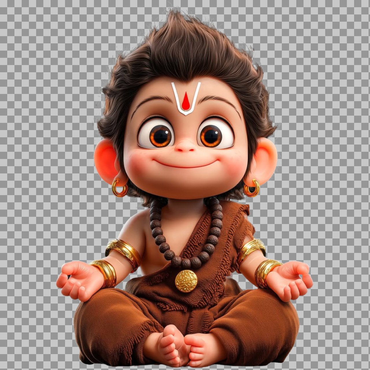 Cute Bal Hanuman Meditating PNG – Lord Hanuman Cartoon Transparent Image