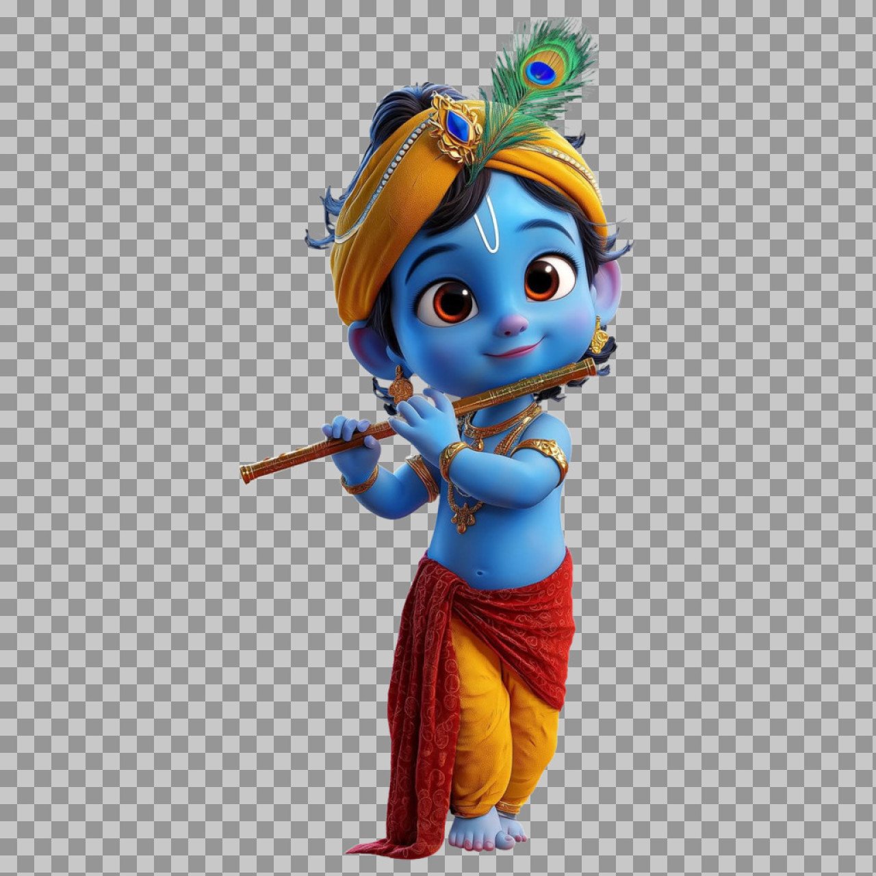 Cute Baby Krishna Playing Flute PNG – Bal Krishna Cartoon Transparent Image