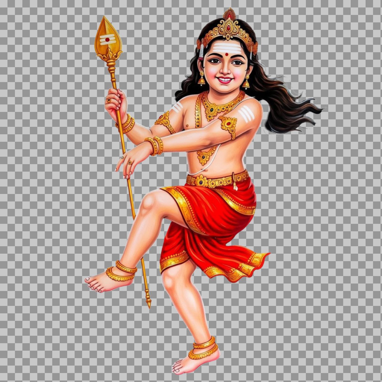 Lord Murugan Dancing PNG – Kartikeya with Vel Transparent Image