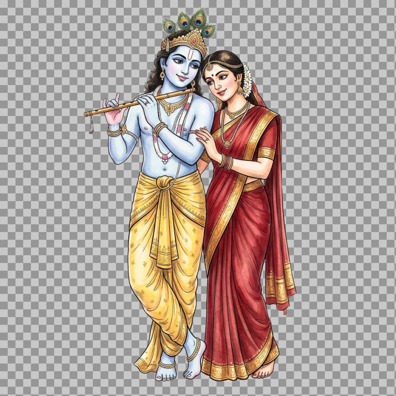 Radha Krishna PNG with Flute | Divine Hindu Couple Transparent Image