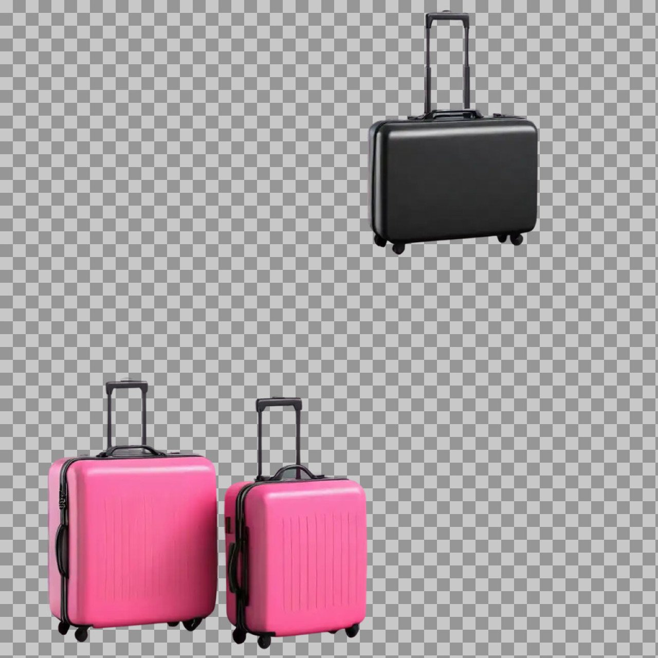 Travel Luggage Set PNG | Free Transparent Pink & Black Suitcase Image Download