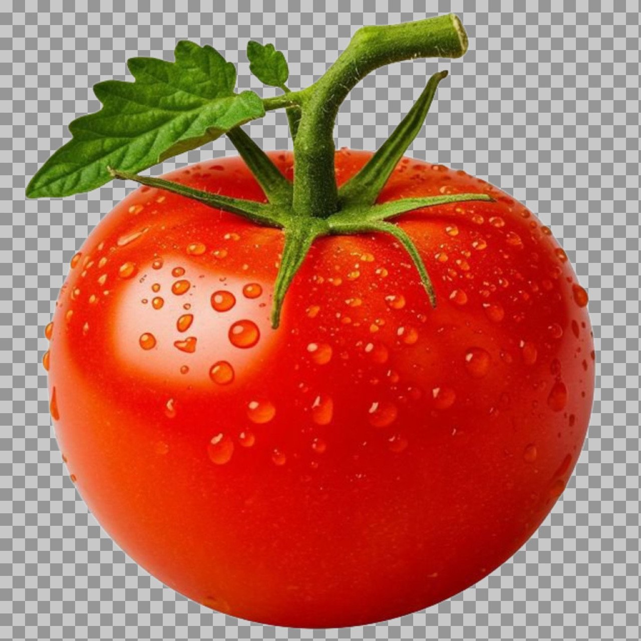 Fresh Tomato PNG | Red Juicy Tomato with Leaf - Free Transparent Image