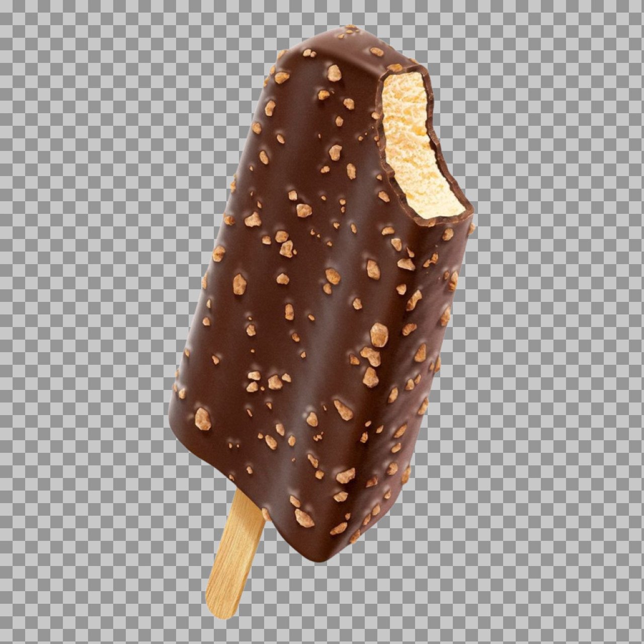 Chocolate Almond Ice Cream Bar with Bite PNG | Transparent Dessert Image Download