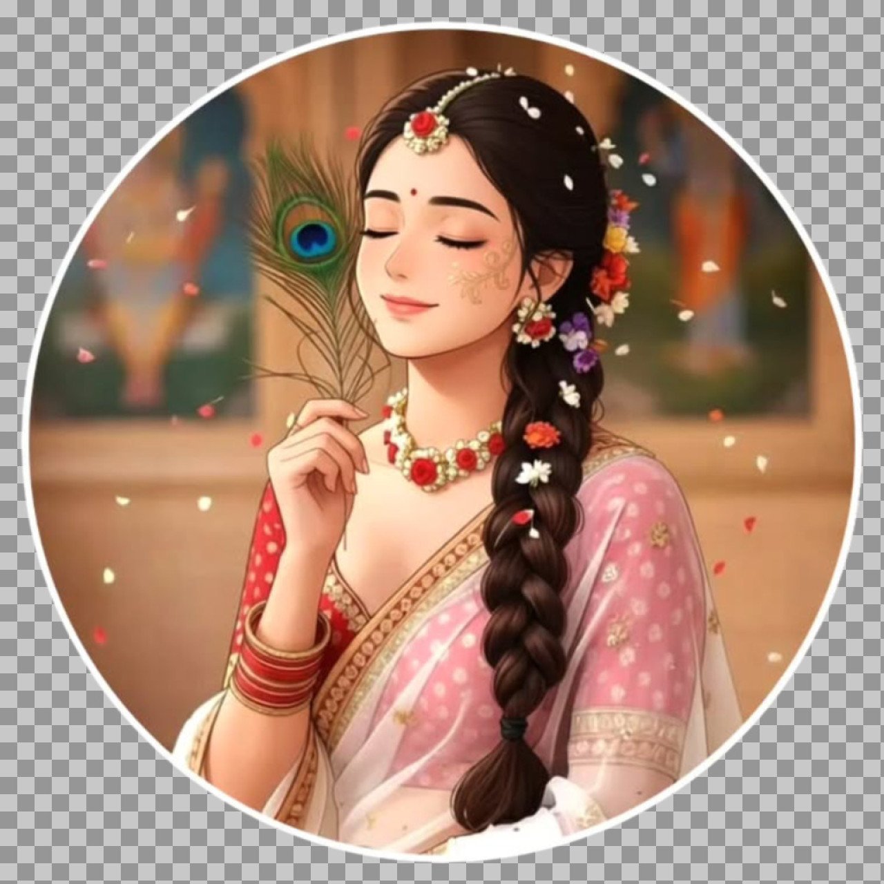 Radha Rani DP with Peacock Feather png transpernt image