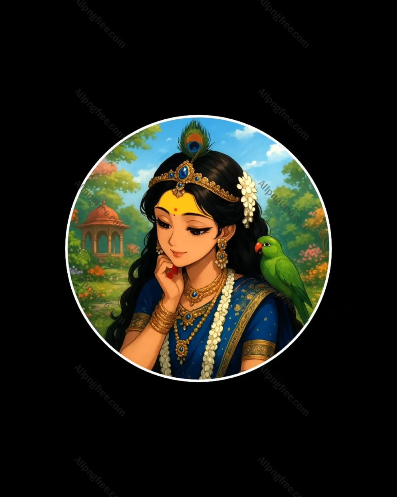 Beautiful Radha Rani DP with Peacock Feather & Parrot | Divine Profile Picture Download