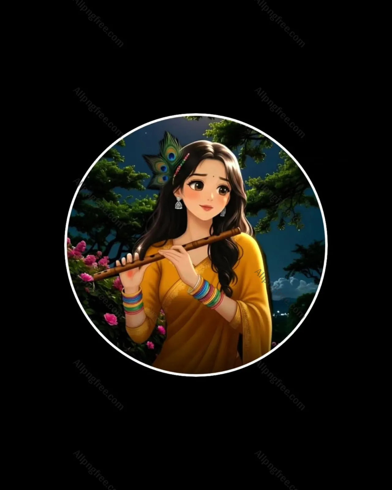 Cute Radha Rani Playing Flute DP in Yellow Saree | Aesthetic Krishna Bhakti Profile Picture