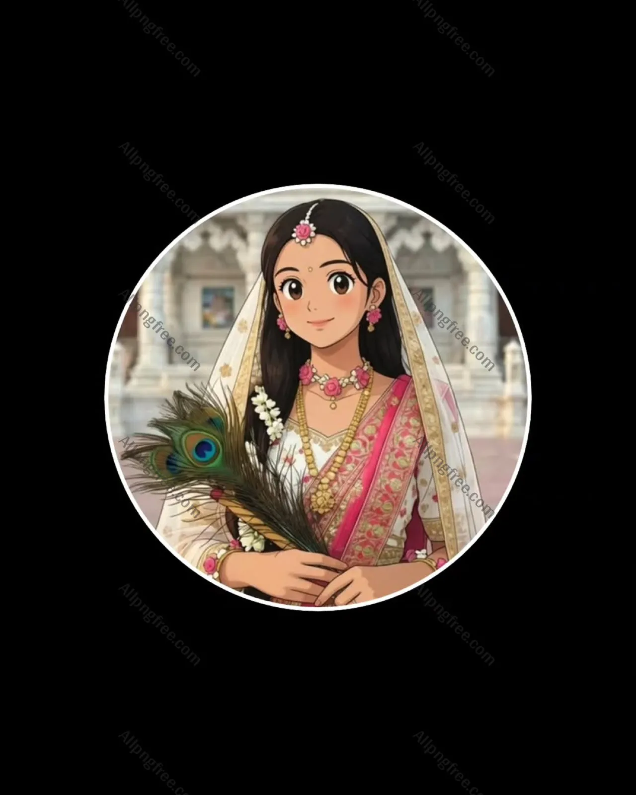 Traditional Indian Anime Girl DP with Peacock Feather | Cute Profile Picture Download