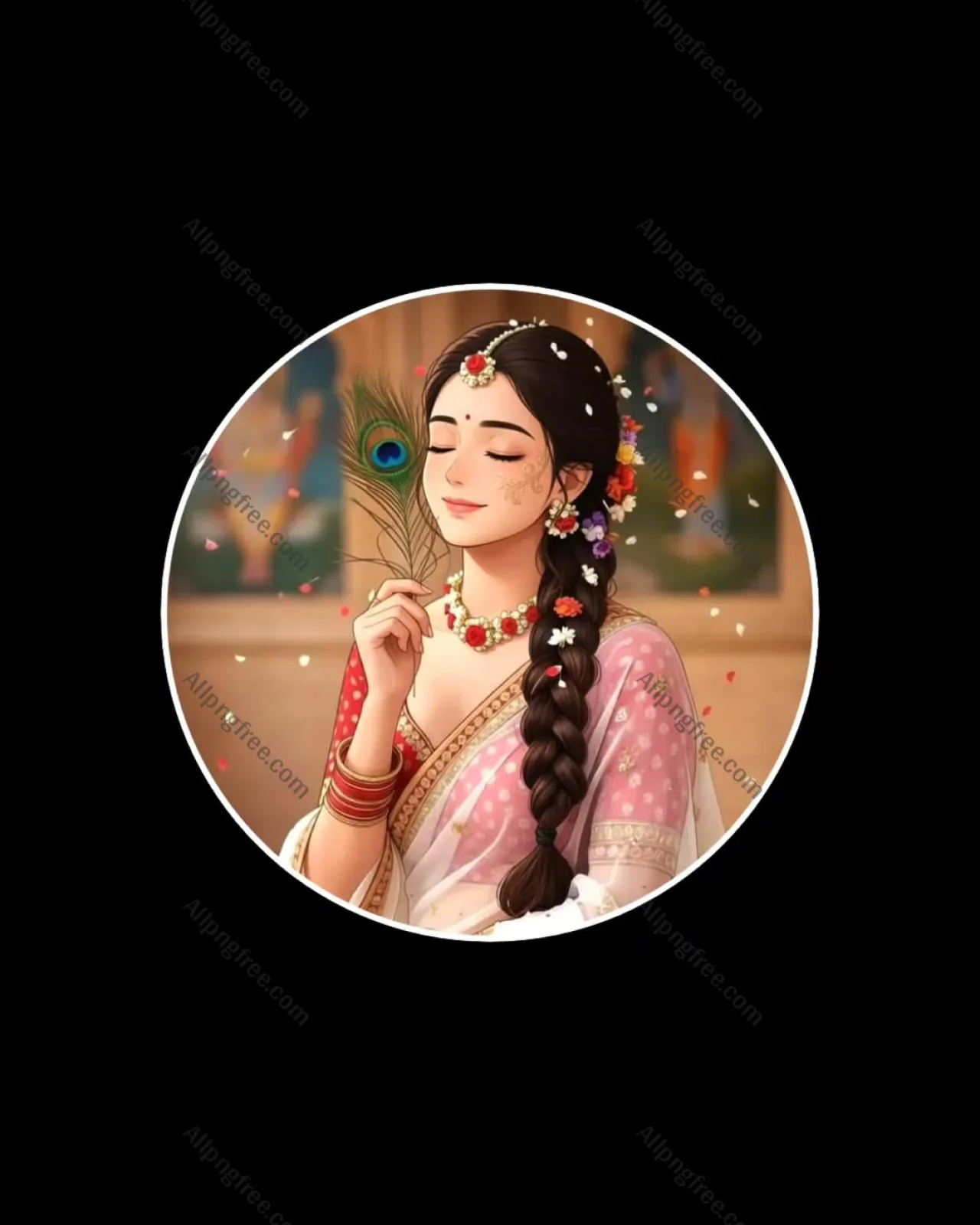Radha Inspired Girl DP with Peacock Feather | Devotional Profile Picture PNG