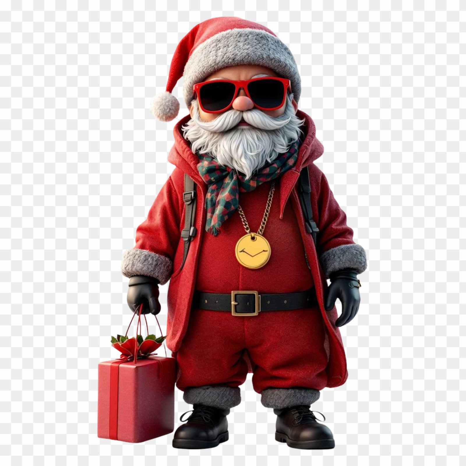 Cool Santa PNG – Trendy 3D Santa Claus with Gift Box
