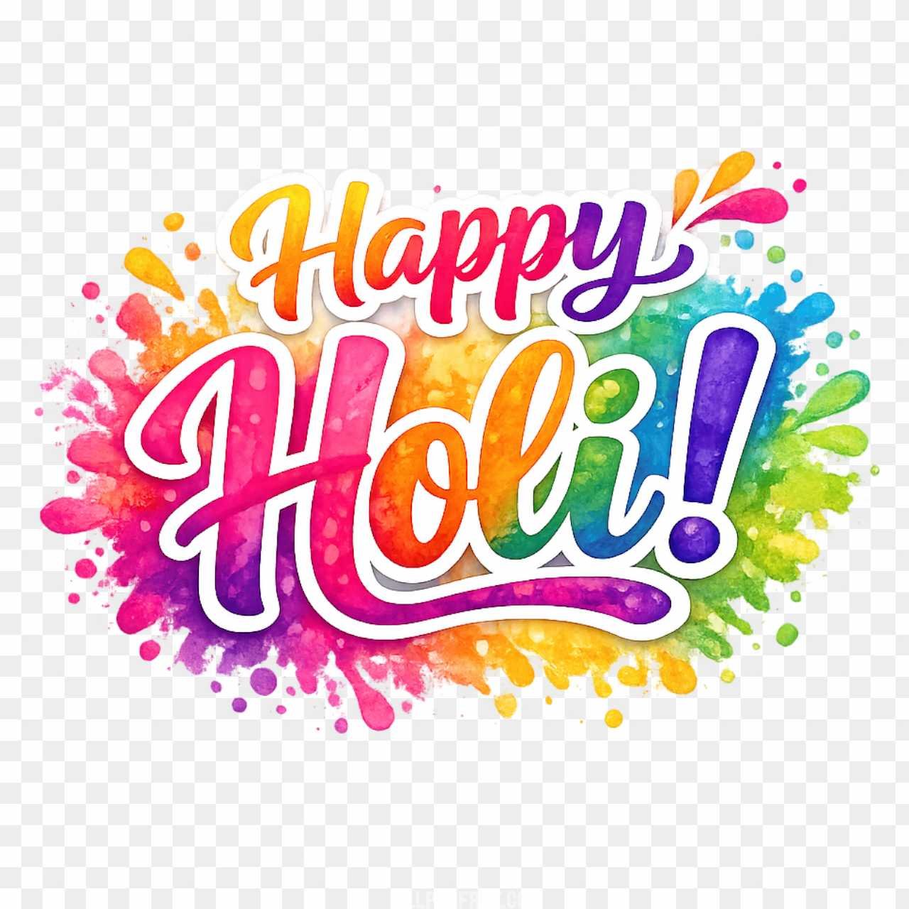 Happy Holi PNG - Colorful Watercolor Typography & Paint Splash