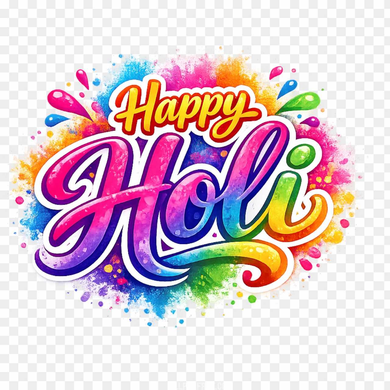 Happy Holi PNG Text - Colorful 3D Typography & Paint Splash Design