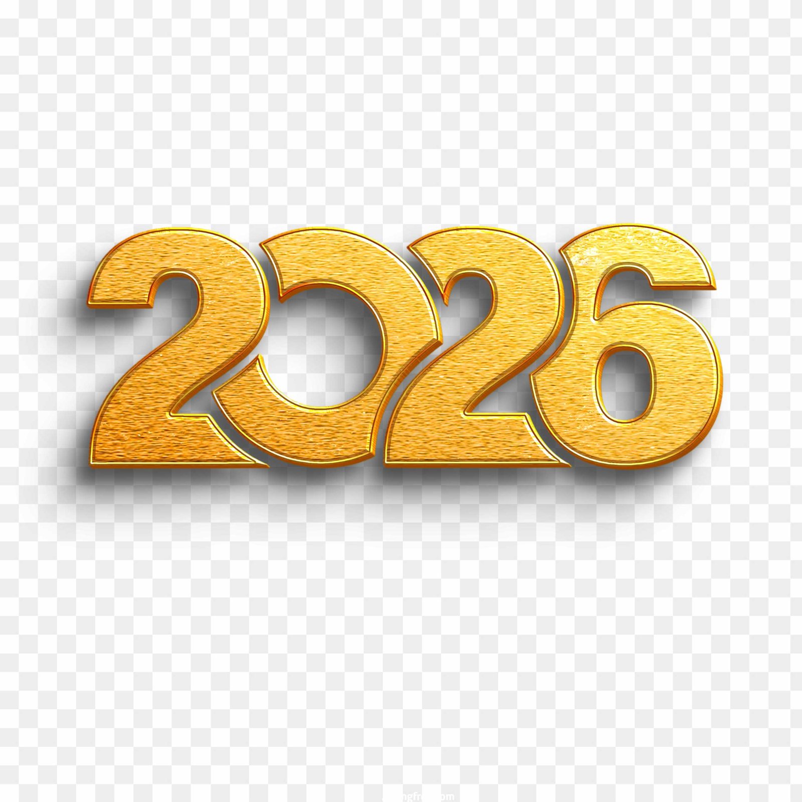 Happy New Year 2026 Gold 3D Text PNG | Free Download