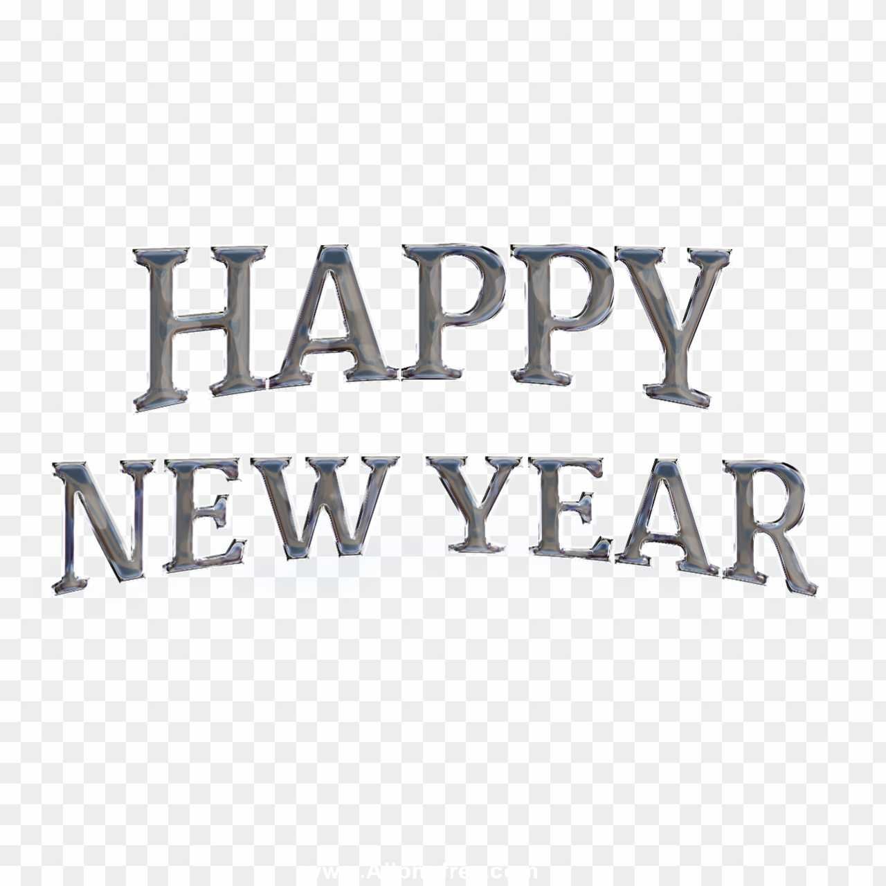 Happy New Year text silver design PNG images download