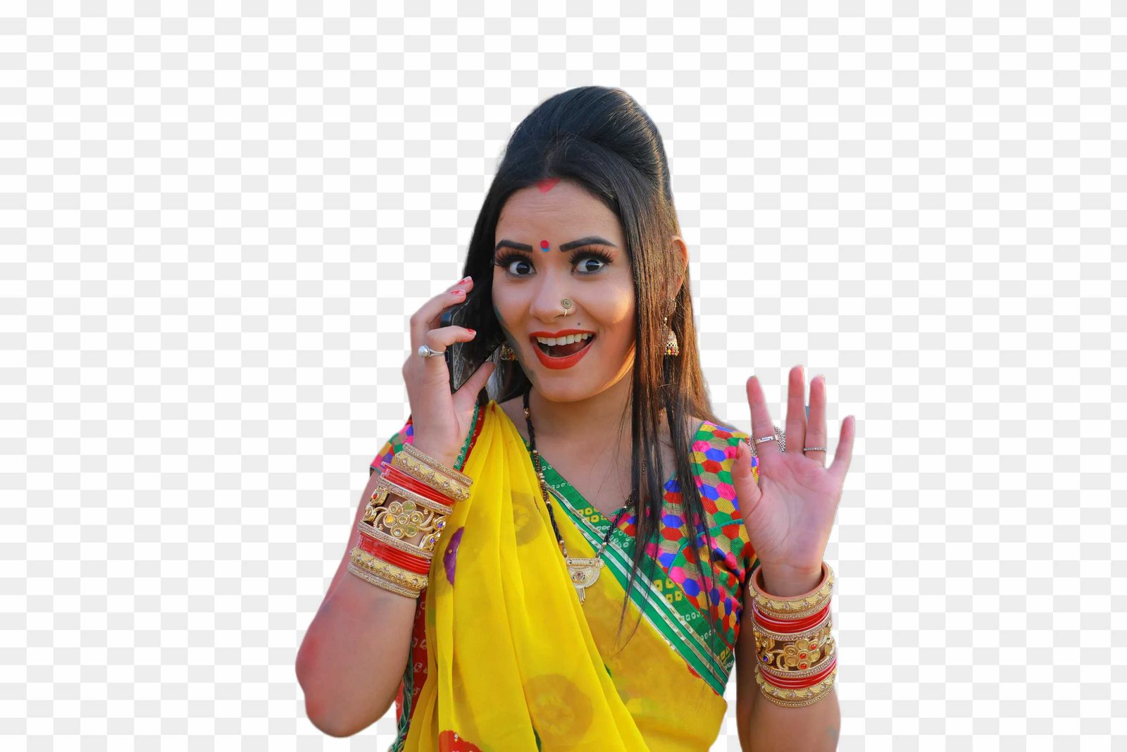 Happy Young Indian Girl Talking in mobile png