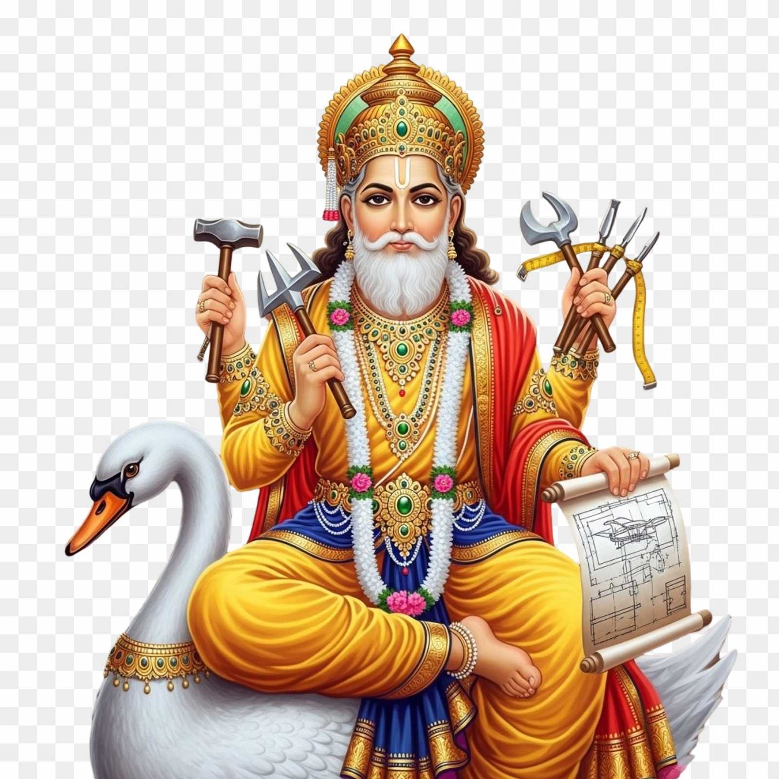Lord Vishwakarma on Swan PNG | Divine Architect Image
